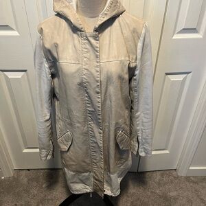 Mavi size L Faux Leather Women's Cream Hooded Jacket
